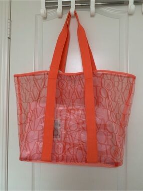 NWT Victoria's Secret Logo Mesh Beach Tote & Towel Set Orange Pink